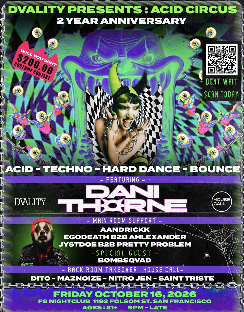 Artwork for HALLOWEEN RAVE : DVALITY 2 YEAR ANNIVERSARY PRESENTING ACID CIRCUS FEATURING: DANI THORNE